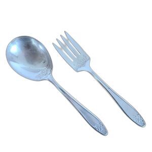 Vintage Wm. Rogers Princess Lady Doris Silver Plate Meat Fork and Serving Spoon